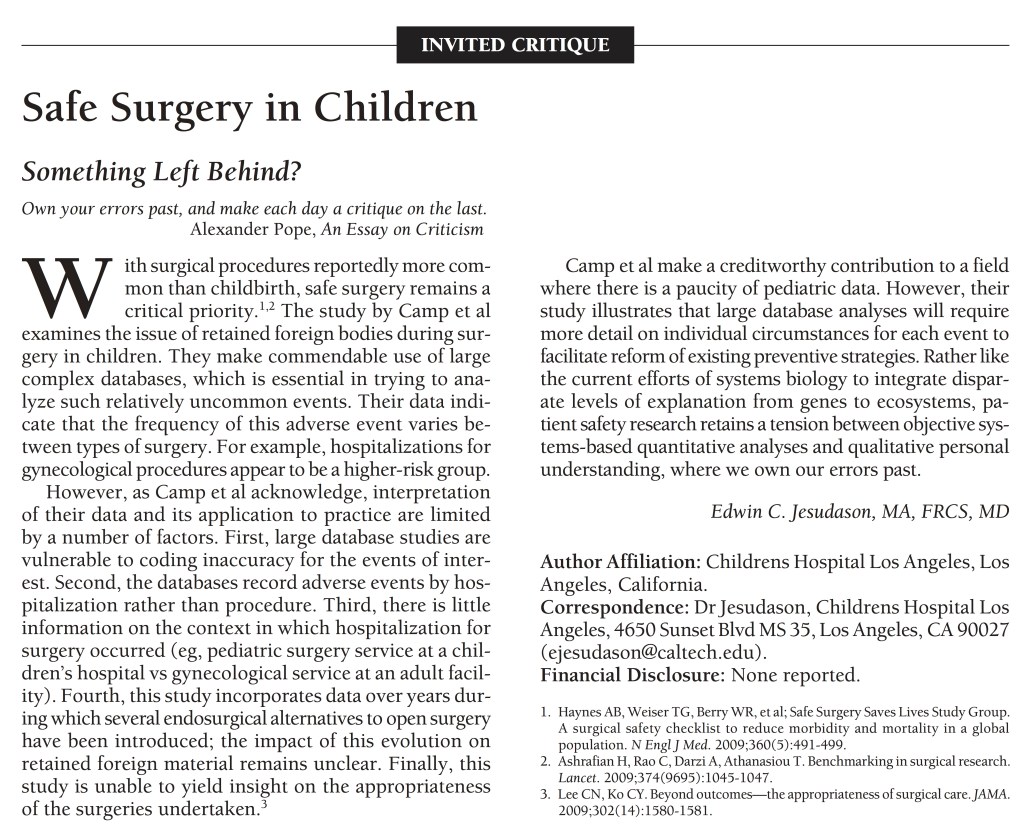 Safe surgery in children